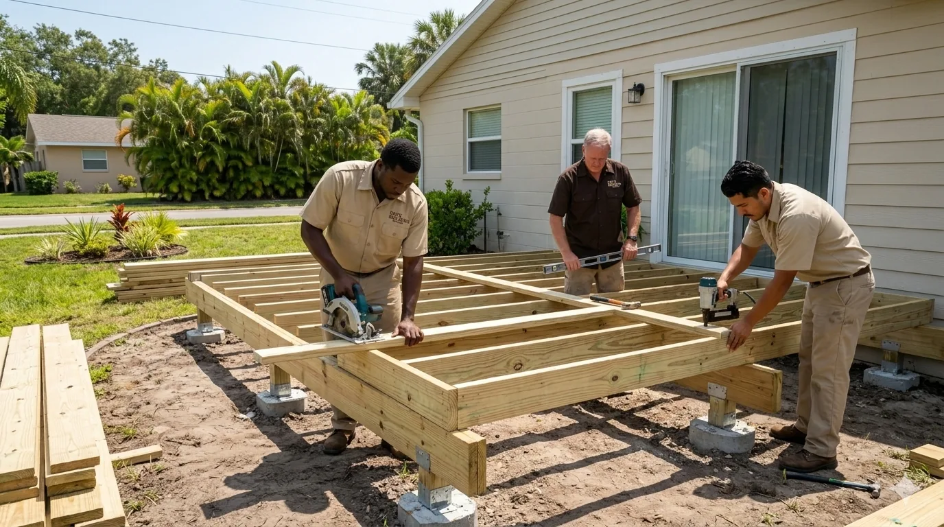 Tampa deck framing crew building an elevated deck