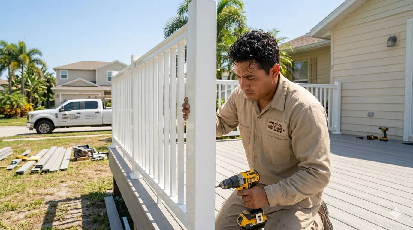 Deck railing installation by Tampa deck builders