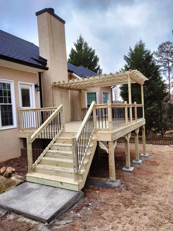 Wesley Chapel deck builders - elevated pergola deck with stairs