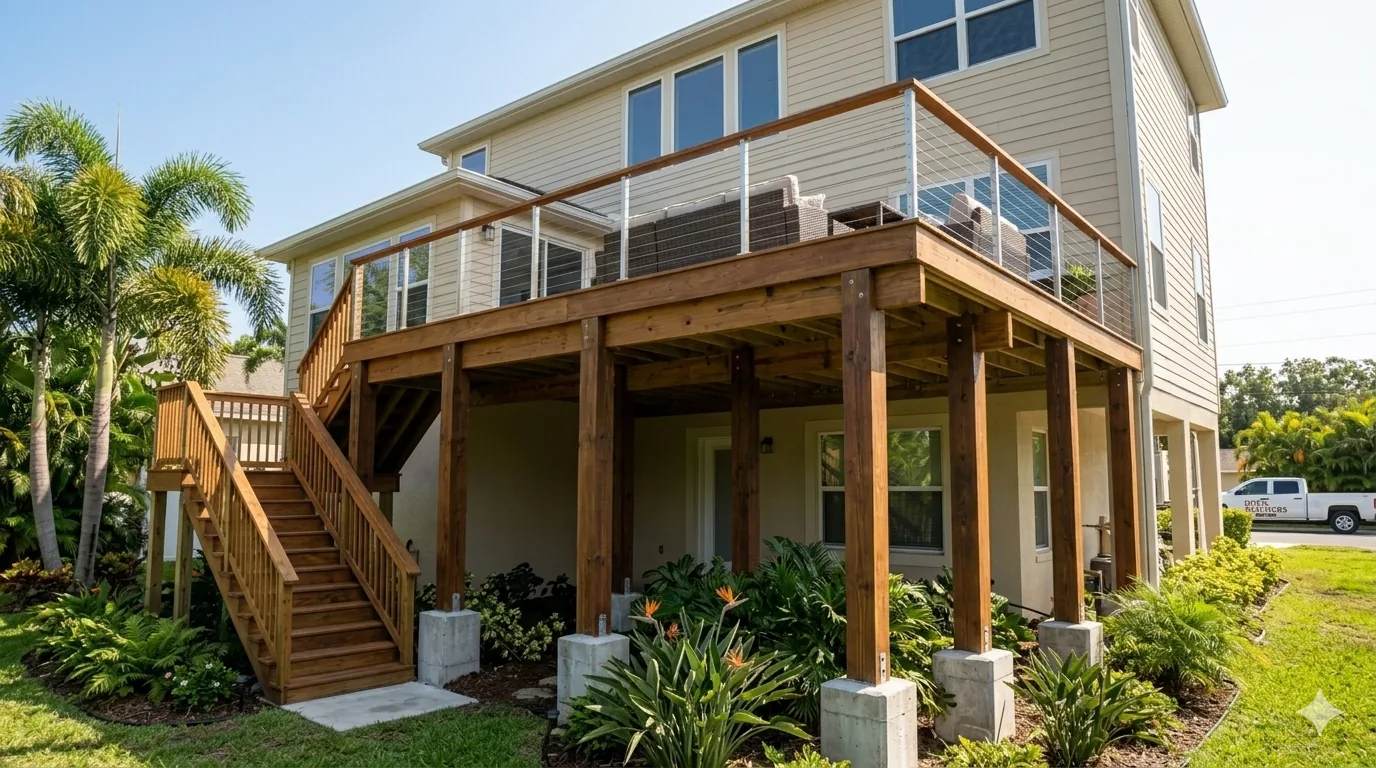 Elevated second-story deck on a Riverview Florida home